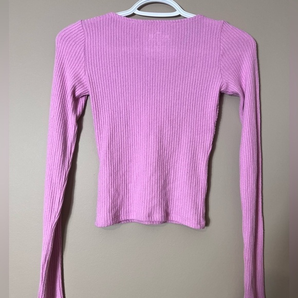HOLLISTER Long Sleeve Crop Tie Front Crewneck Sweater Pink Size XXS Y2K Casual - Picture 6 of 6